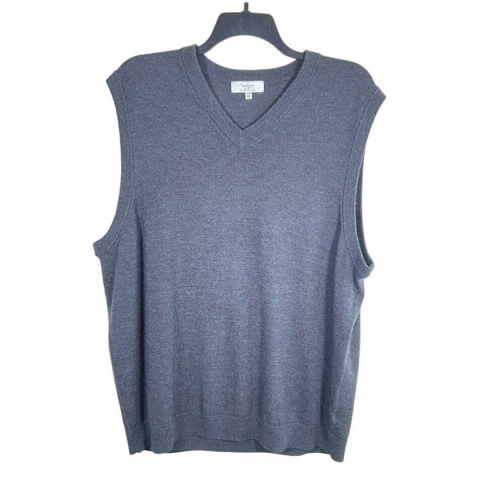 Turnbury Extra Fine Merino Wool V Neck Sweater Vest Men's XXL  Dark Gray Classic